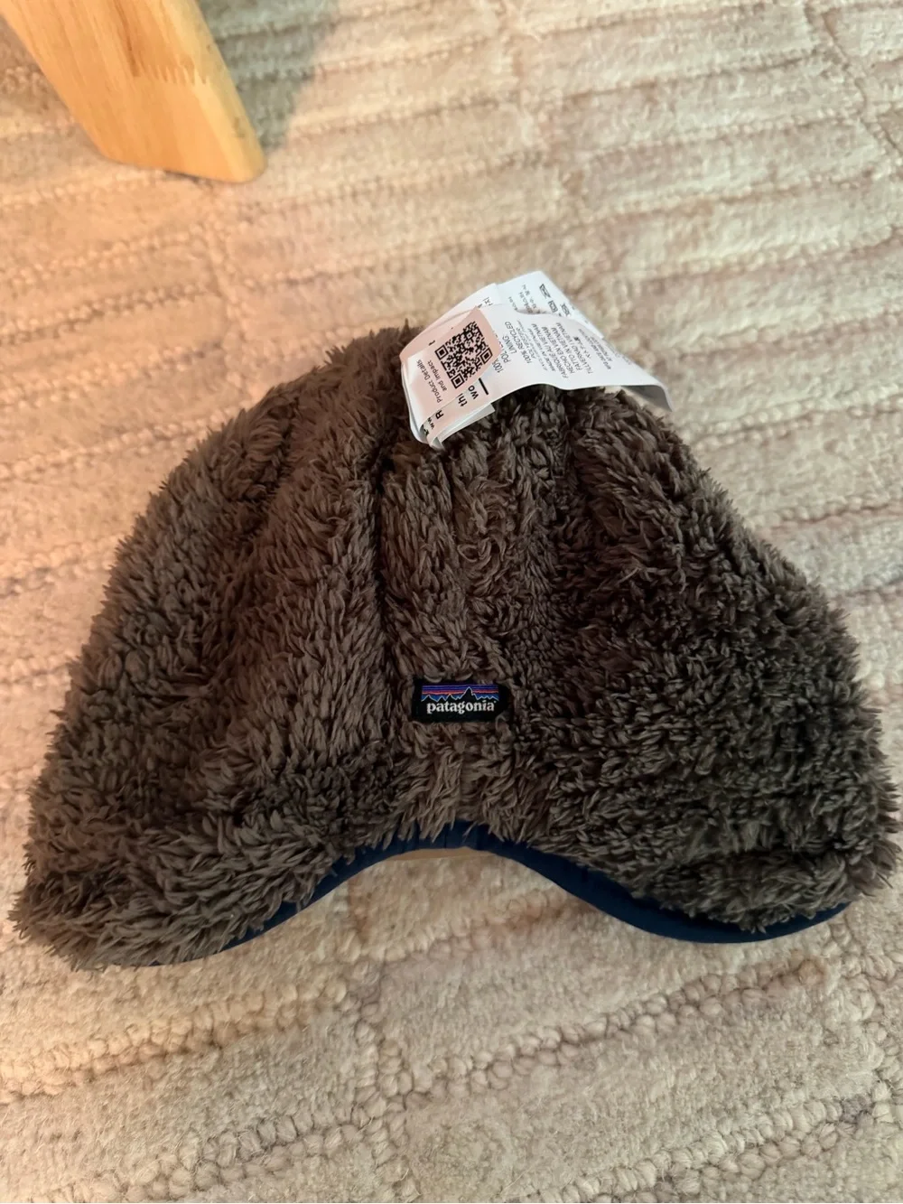 Patagonia Kids Fleece Earflap Hat - Orange, Blue & Navy